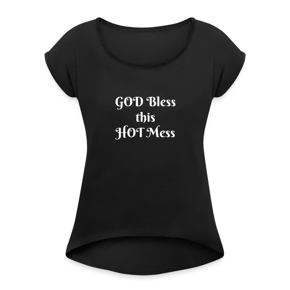Women's Roll Cuff T-Shirt-hotmess - black