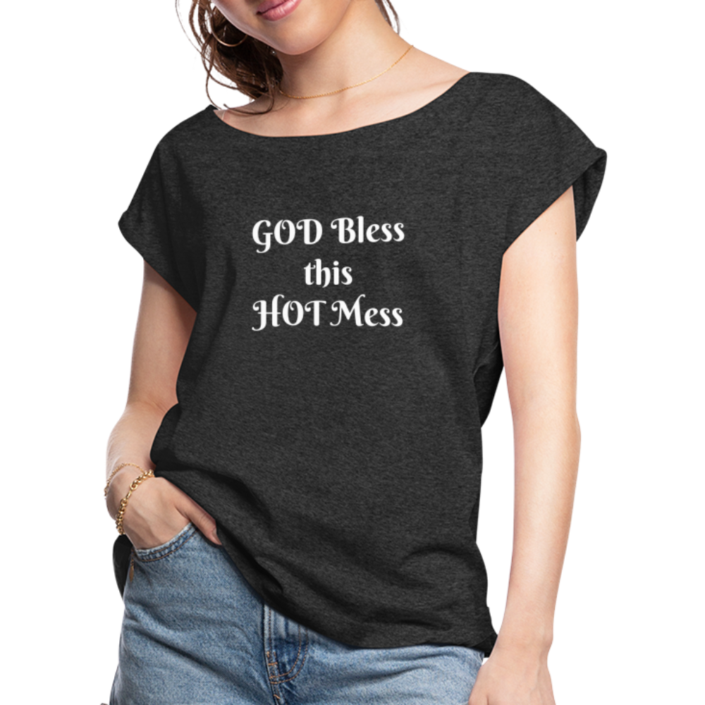 Women's Roll Cuff T-Shirt-hotmess - heather black