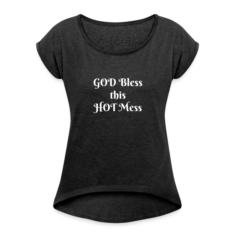 Women's Roll Cuff T-Shirt-hotmess - heather black