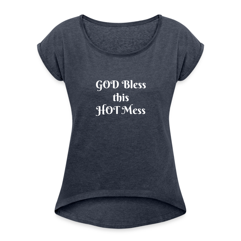 Women's Roll Cuff T-Shirt-hotmess - navy heather
