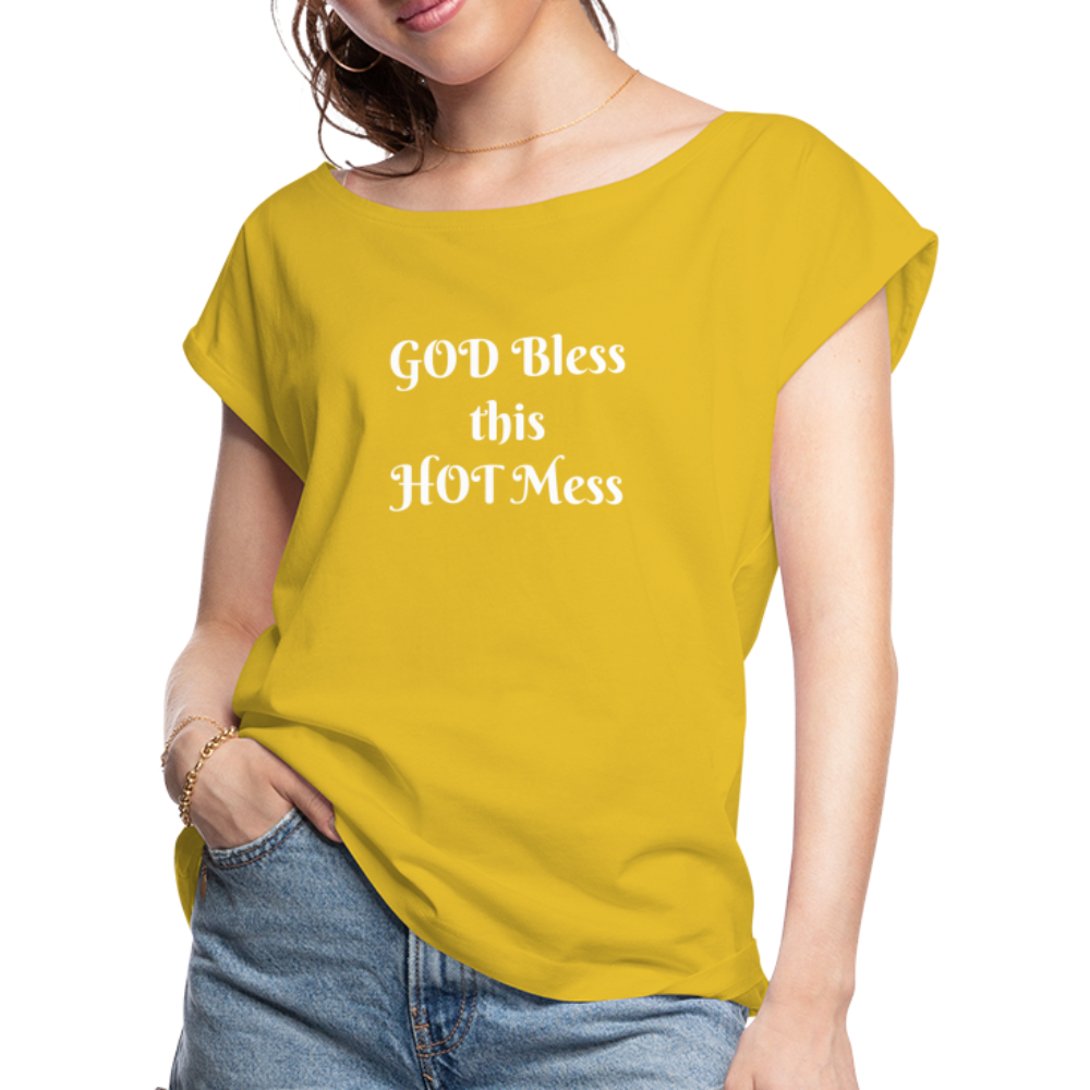 Women's Roll Cuff T-Shirt-hotmess - mustard yellow
